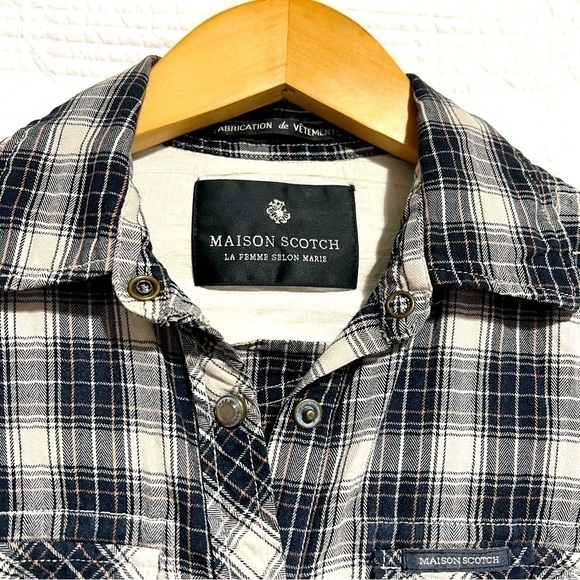 MASON SCOTCH Cottage Cowgirl Button Up Black & Cream Plaid Top,Size X-Small-#254 - Picture 7 of 15